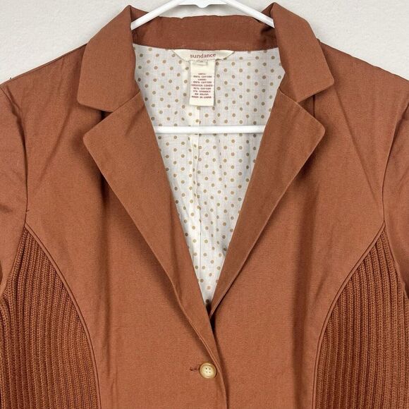 Sundance Blazer Rust Brown Cotton w/ Sweaterknit Trim Lightweight Jacket Size 8 - Picture 1 of 6
